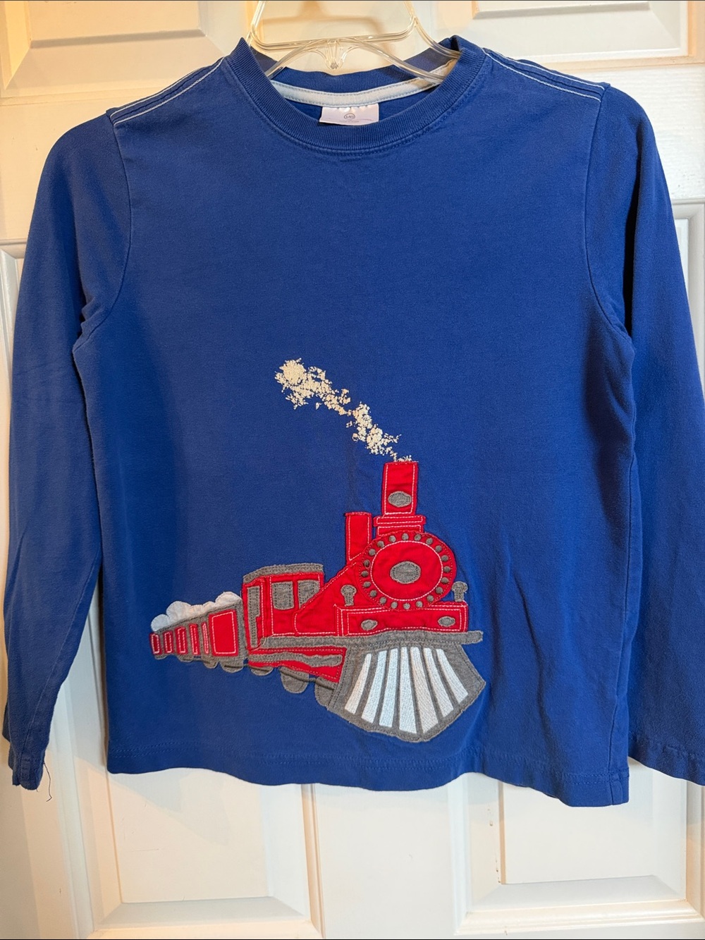 Hanna Andersson Royal Blue Long-Sleeve Tee with Red Train Applique